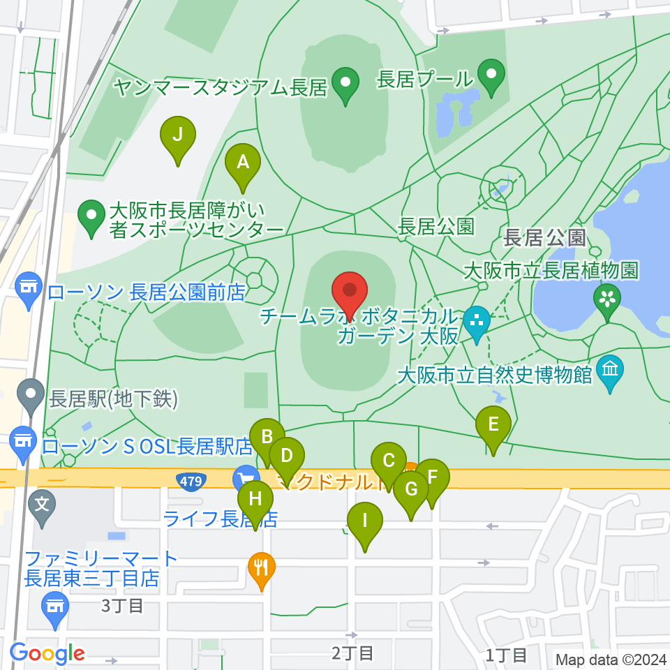 ヤンマーフィールド長居周辺の駐車場・コインパーキング一覧地図