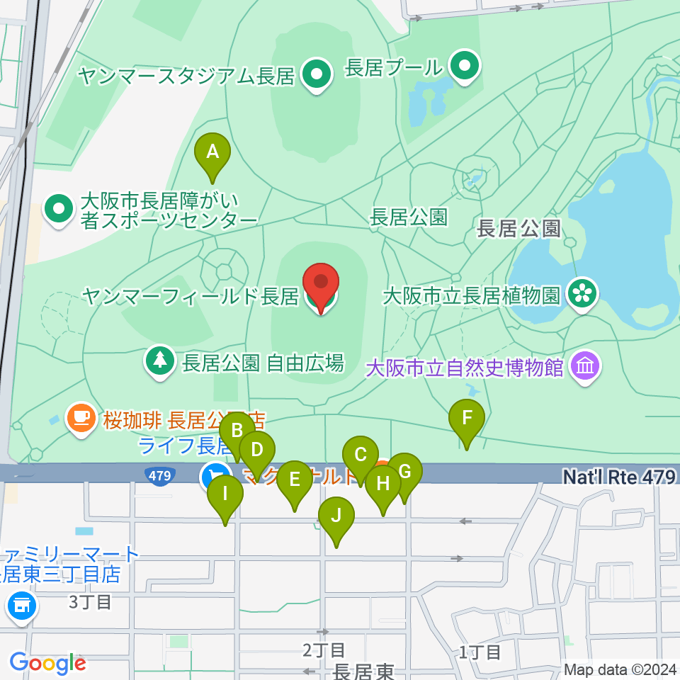 ヤンマーフィールド長居周辺の駐車場・コインパーキング一覧地図