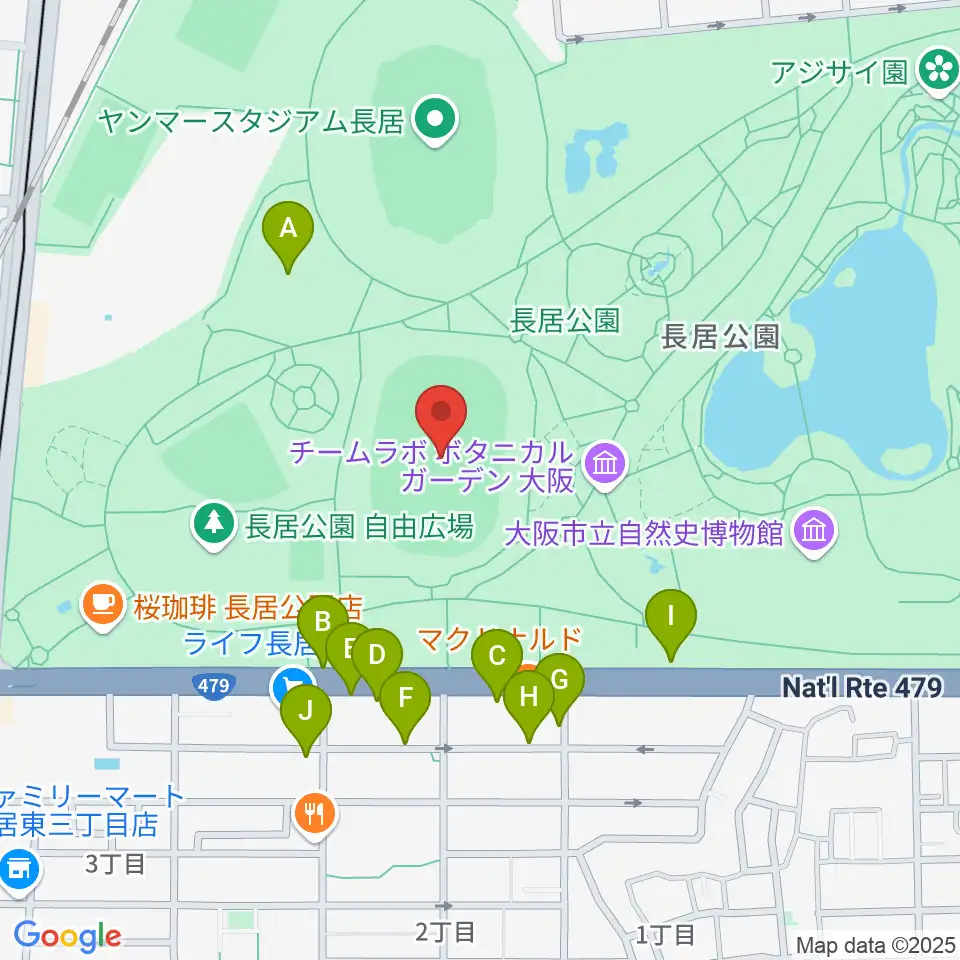 ヤンマーフィールド長居周辺の駐車場・コインパーキング一覧地図
