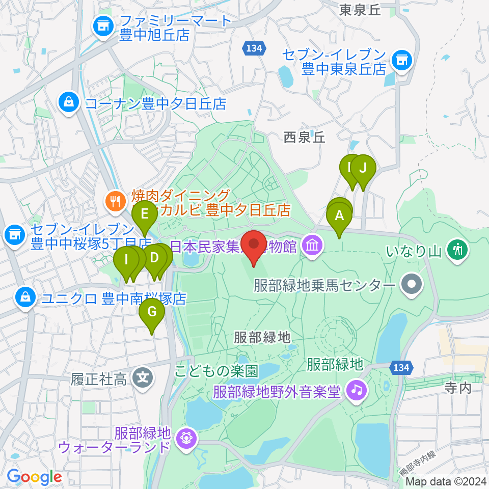 服部緑地陸上競技場周辺の駐車場・コインパーキング一覧地図