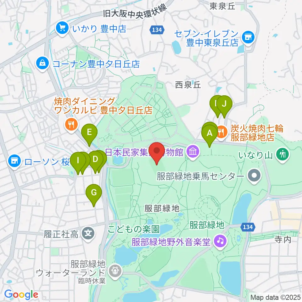 服部緑地陸上競技場周辺の駐車場・コインパーキング一覧地図