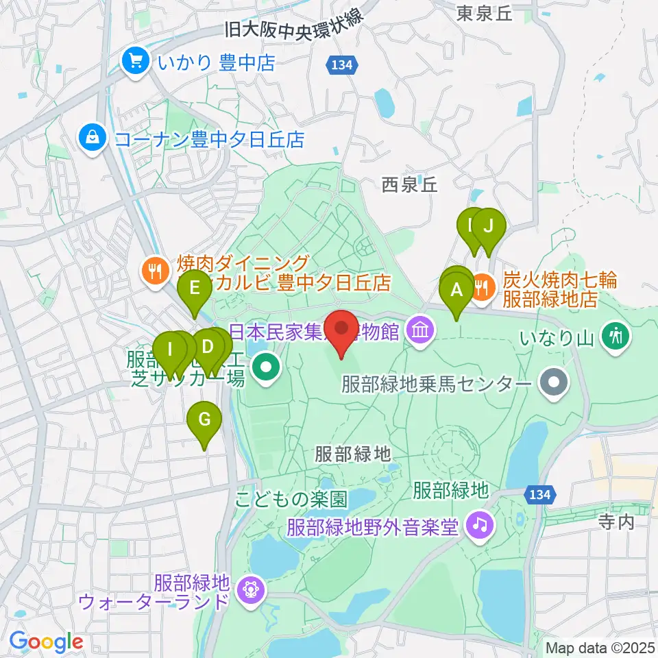 服部緑地陸上競技場周辺の駐車場・コインパーキング一覧地図