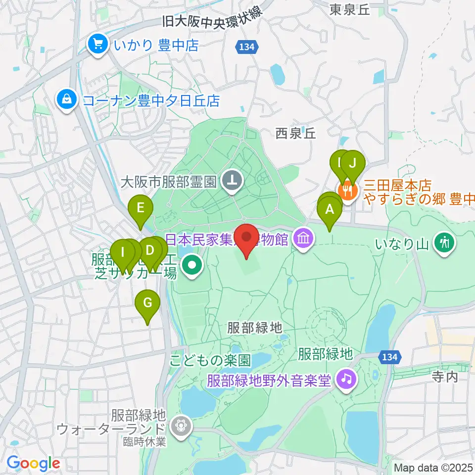 服部緑地陸上競技場周辺の駐車場・コインパーキング一覧地図