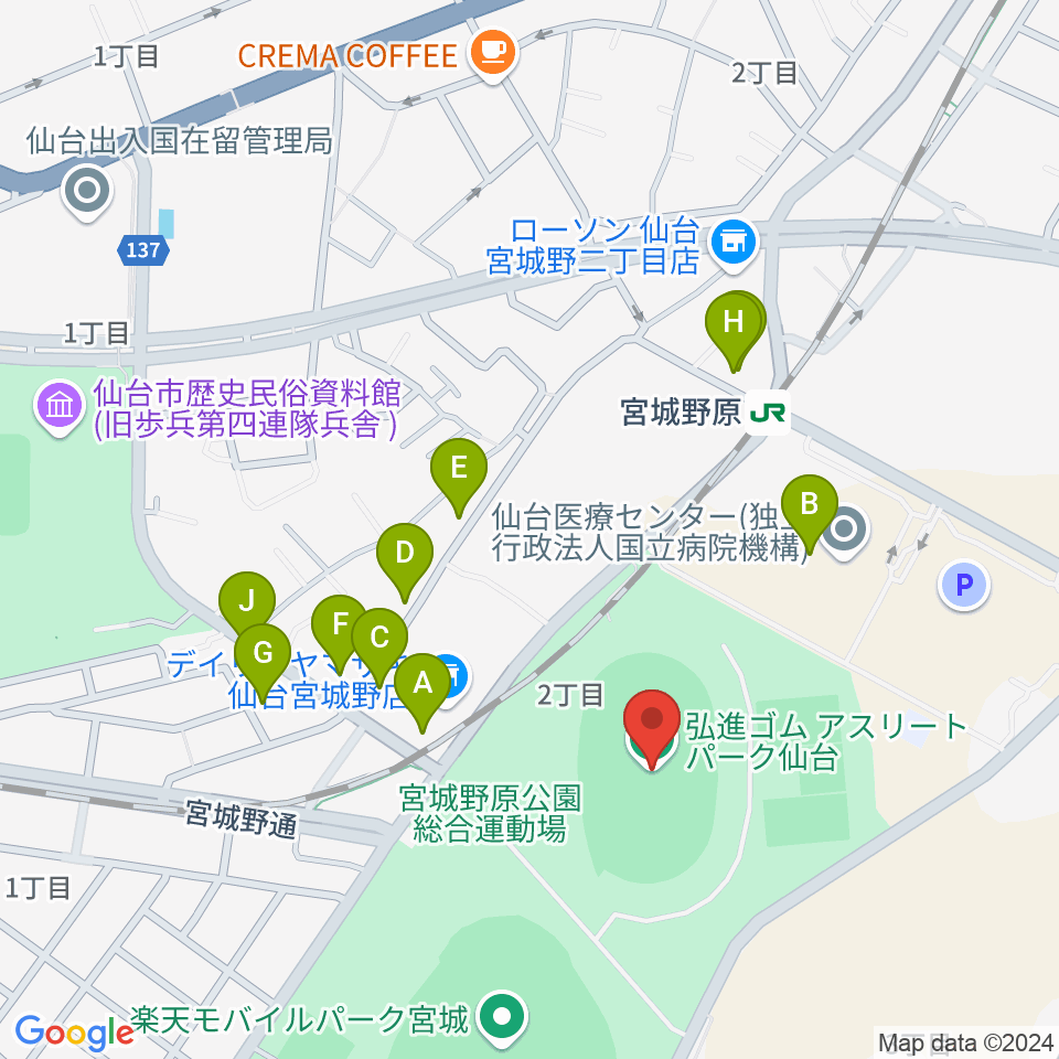 弘進ゴムアスリートパーク仙台周辺の駐車場・コインパーキング一覧地図