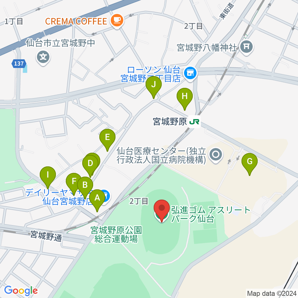 弘進ゴムアスリートパーク仙台周辺の駐車場・コインパーキング一覧地図