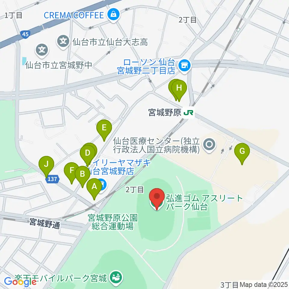 弘進ゴムアスリートパーク仙台周辺の駐車場・コインパーキング一覧地図
