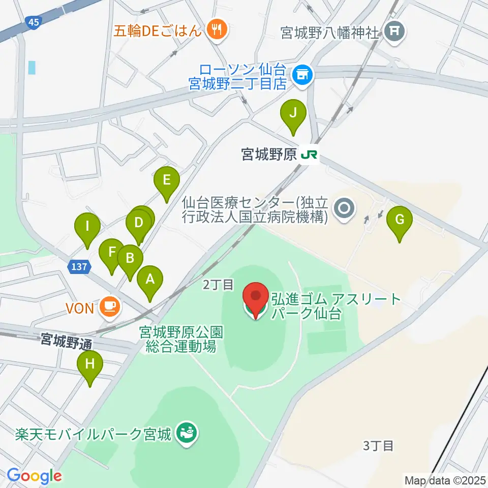弘進ゴムアスリートパーク仙台周辺の駐車場・コインパーキング一覧地図