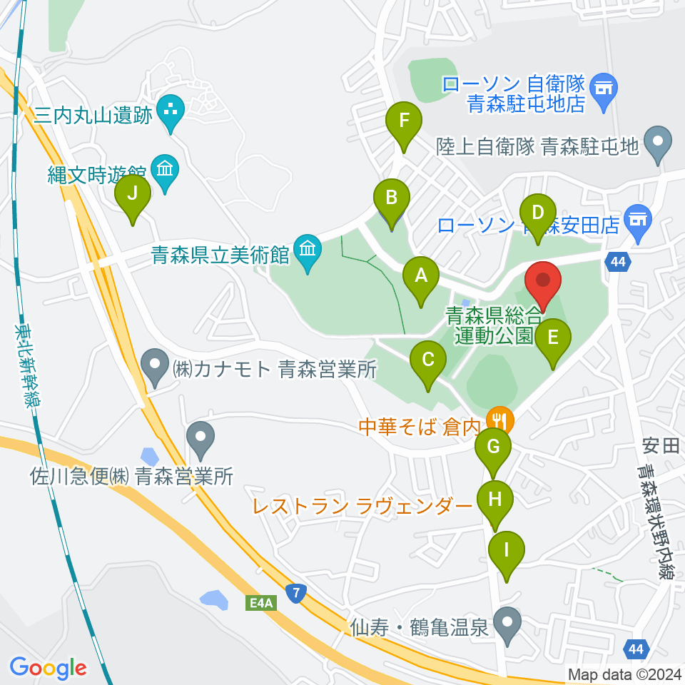 青森県総合運動公園 旧陸上競技場・旧補助競技場周辺の駐車場・コインパーキング一覧地図