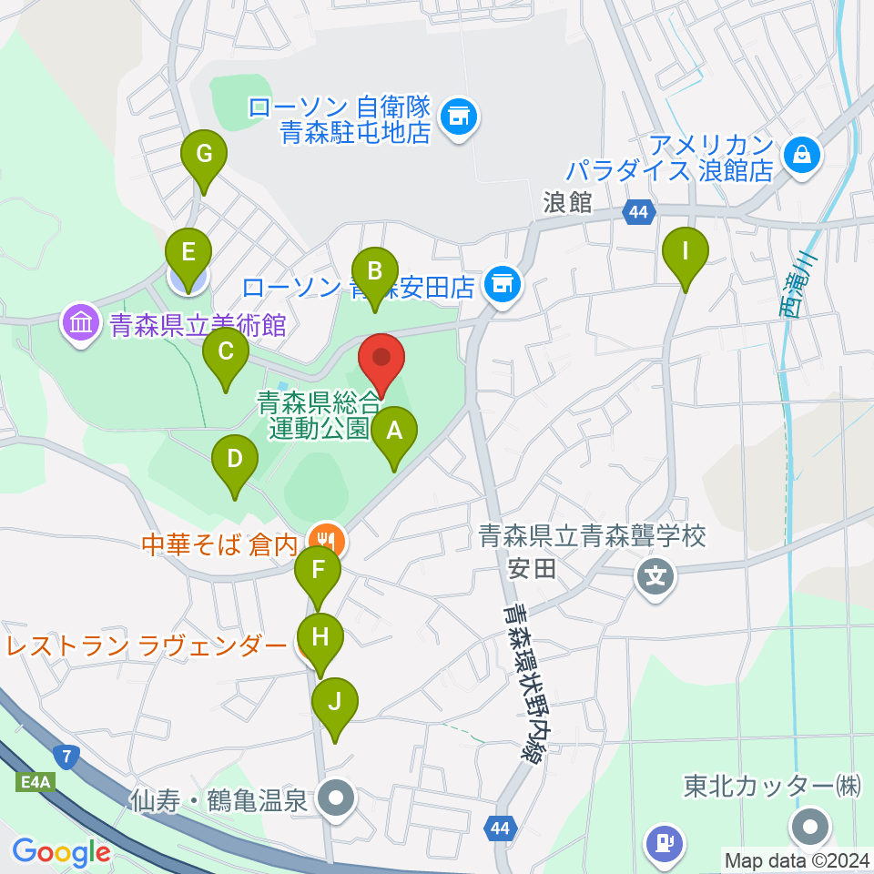 青森県総合運動公園 旧陸上競技場・旧補助競技場周辺の駐車場・コインパーキング一覧地図