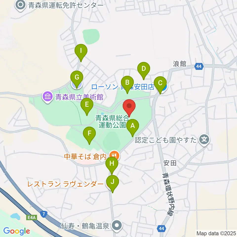 青森県総合運動公園 旧陸上競技場・旧補助競技場周辺の駐車場・コインパーキング一覧地図