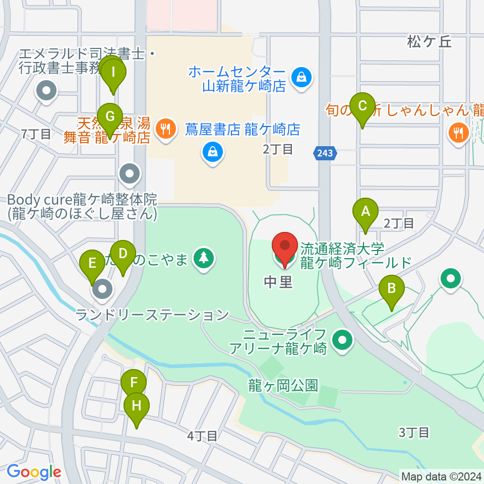 流通経済大学龍ケ崎フィールド（たつのこフィールド）周辺の駐車場・コインパーキング一覧地図