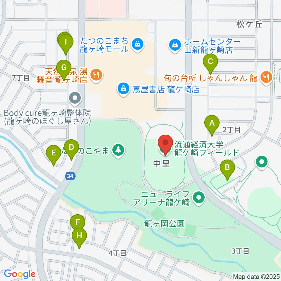 流通経済大学龍ケ崎フィールド周辺の駐車場・コインパーキング一覧地図