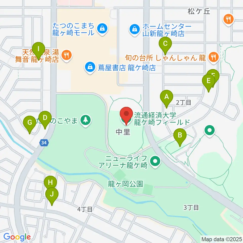 流通経済大学龍ケ崎フィールド周辺の駐車場・コインパーキング一覧地図