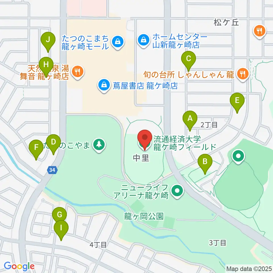 龍ケ崎市陸上競技場周辺の駐車場・コインパーキング一覧地図