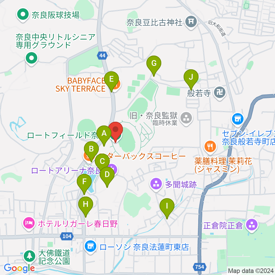 ロートフィールド奈良周辺の駐車場・コインパーキング一覧地図