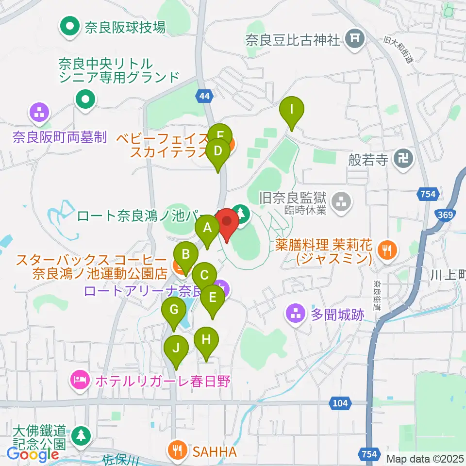 ロートフィールド奈良周辺の駐車場・コインパーキング一覧地図