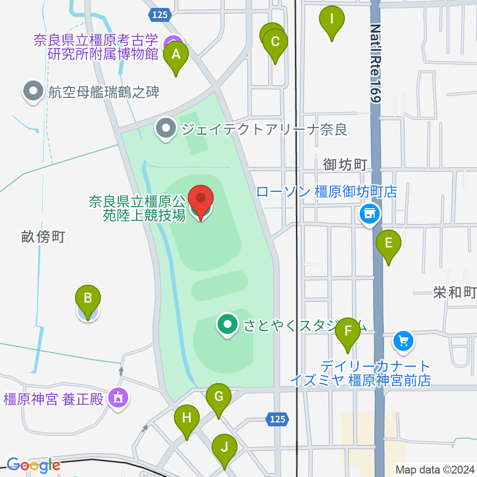 橿原公苑陸上競技場周辺の駐車場・コインパーキング一覧地図