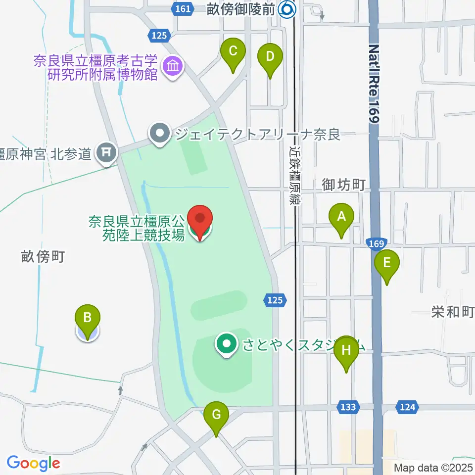 橿原公苑陸上競技場周辺の駐車場・コインパーキング一覧地図