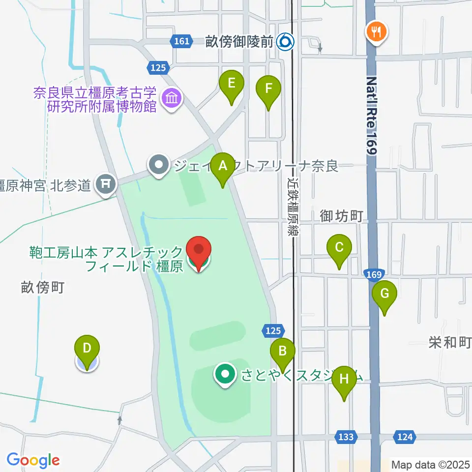 橿原公苑陸上競技場周辺の駐車場・コインパーキング一覧地図