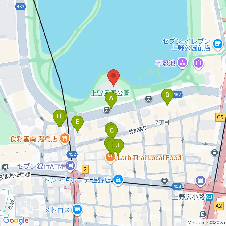 上野恩賜公園野外ステージ周辺の駐車場・コインパーキング一覧地図
