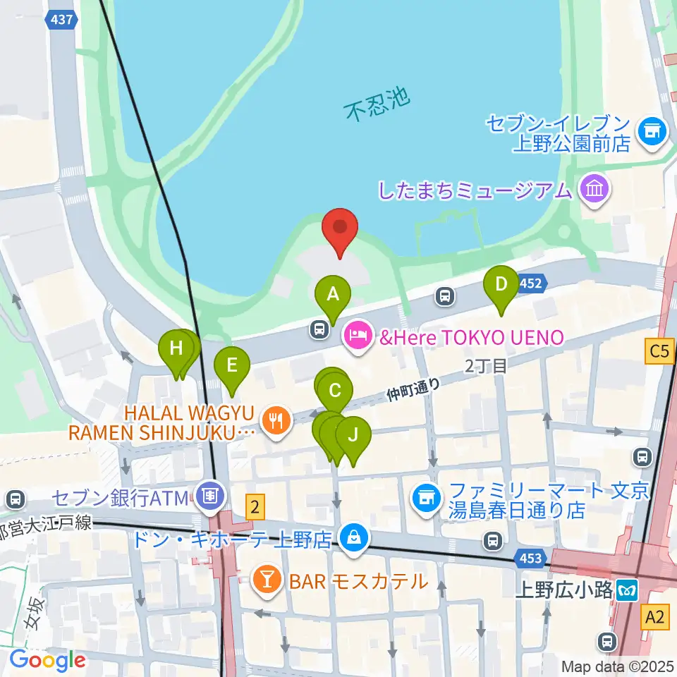 上野恩賜公園野外ステージ周辺の駐車場・コインパーキング一覧地図