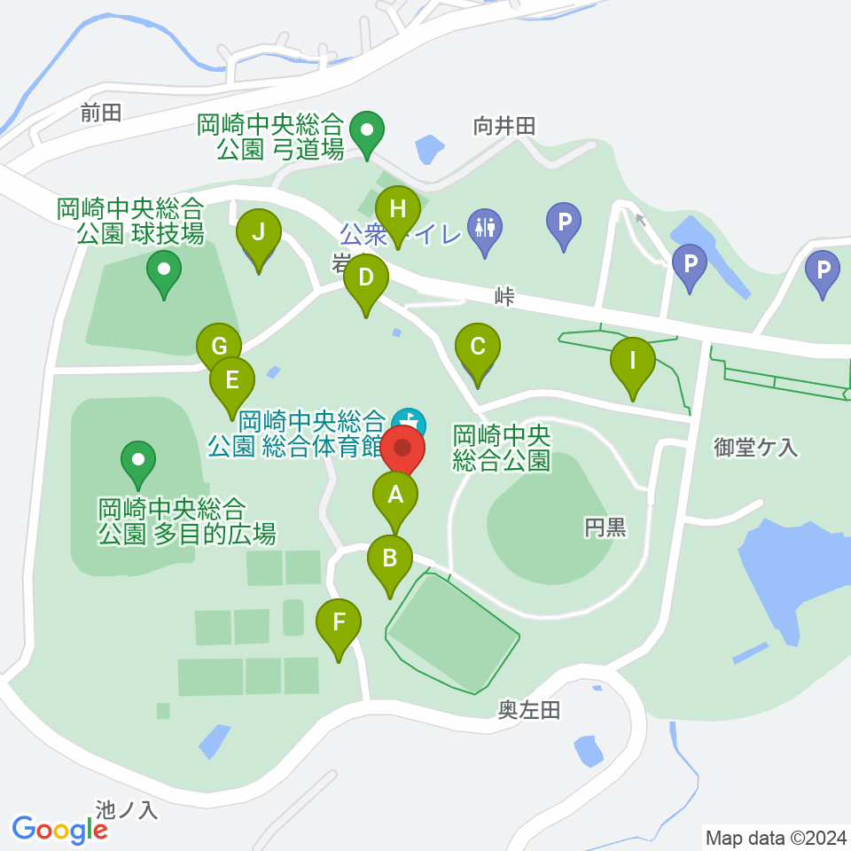 岡崎中央総合公園総合体育館周辺の駐車場・コインパーキング一覧地図