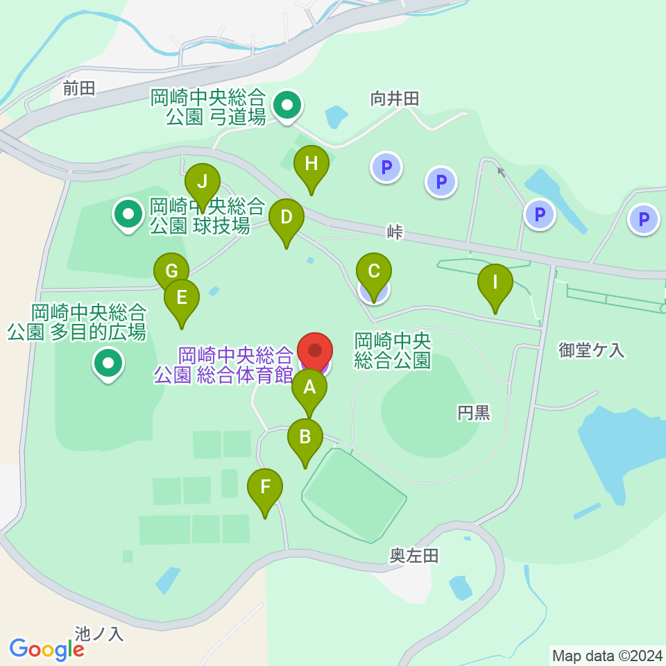 岡崎中央総合公園総合体育館周辺の駐車場・コインパーキング一覧地図