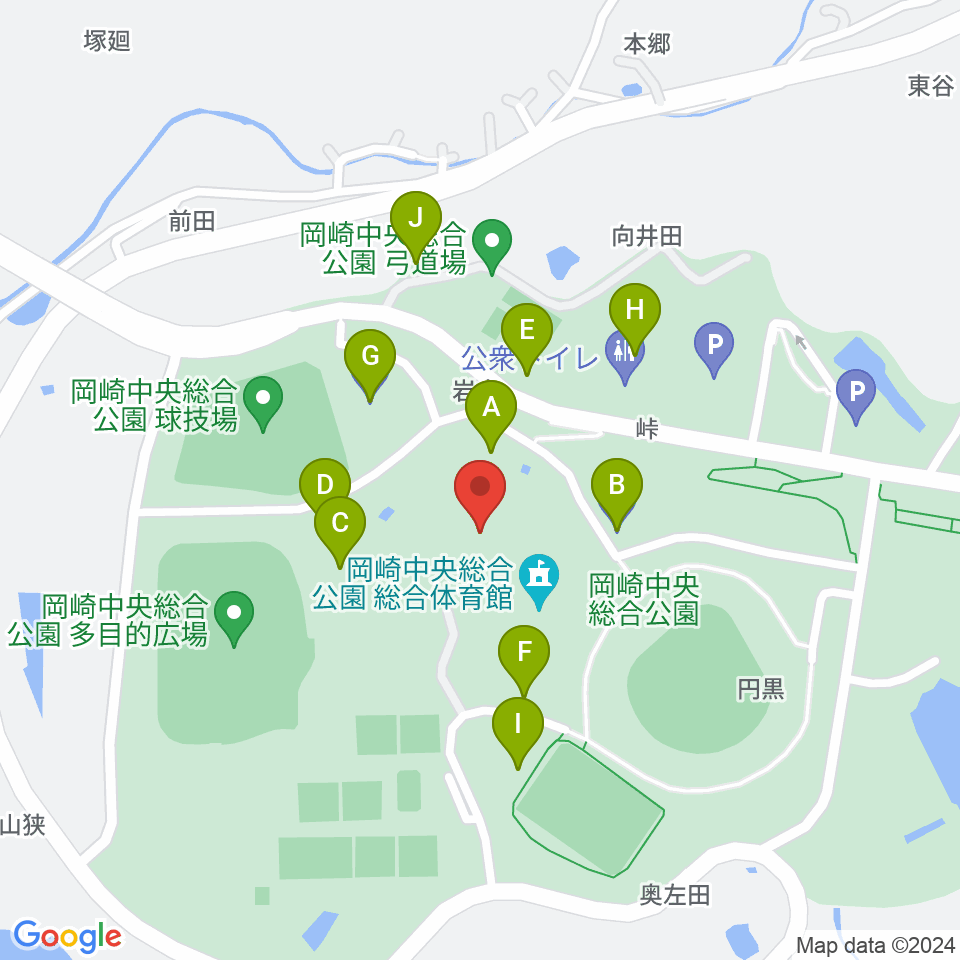 岡崎中央総合公園 武道館周辺の駐車場・コインパーキング一覧地図