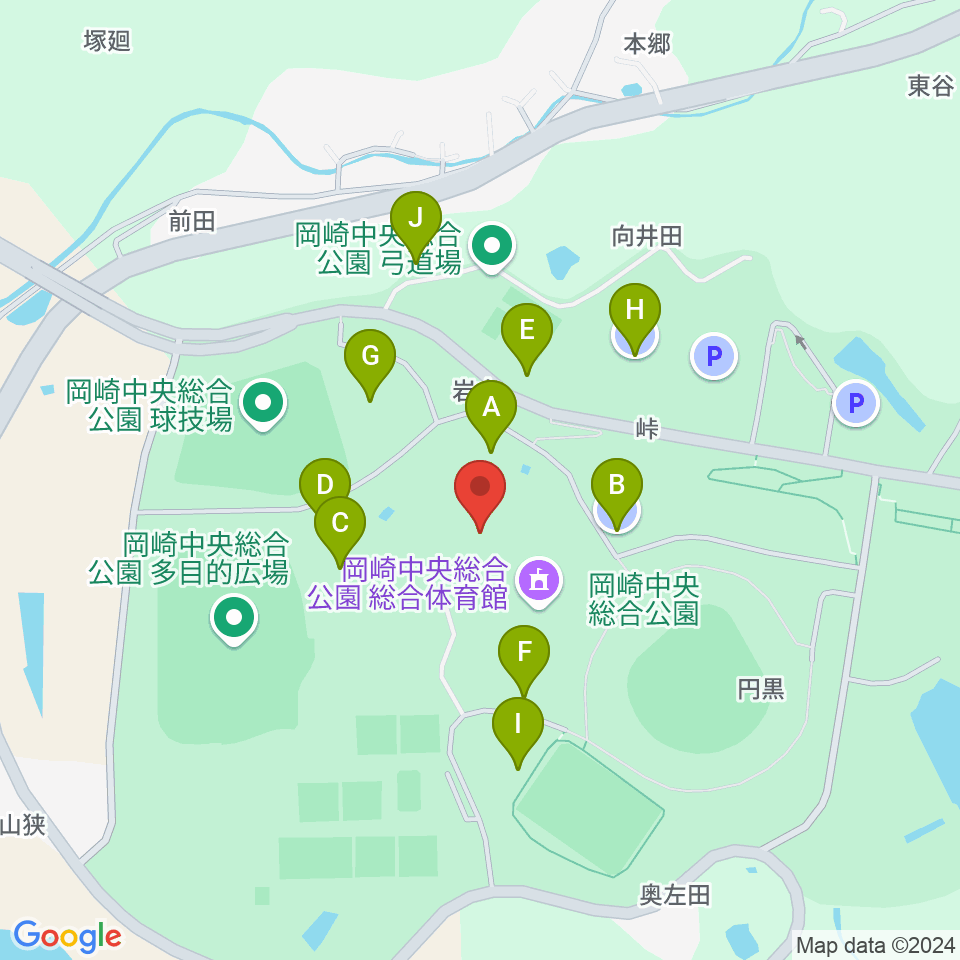 岡崎中央総合公園 武道館周辺の駐車場・コインパーキング一覧地図