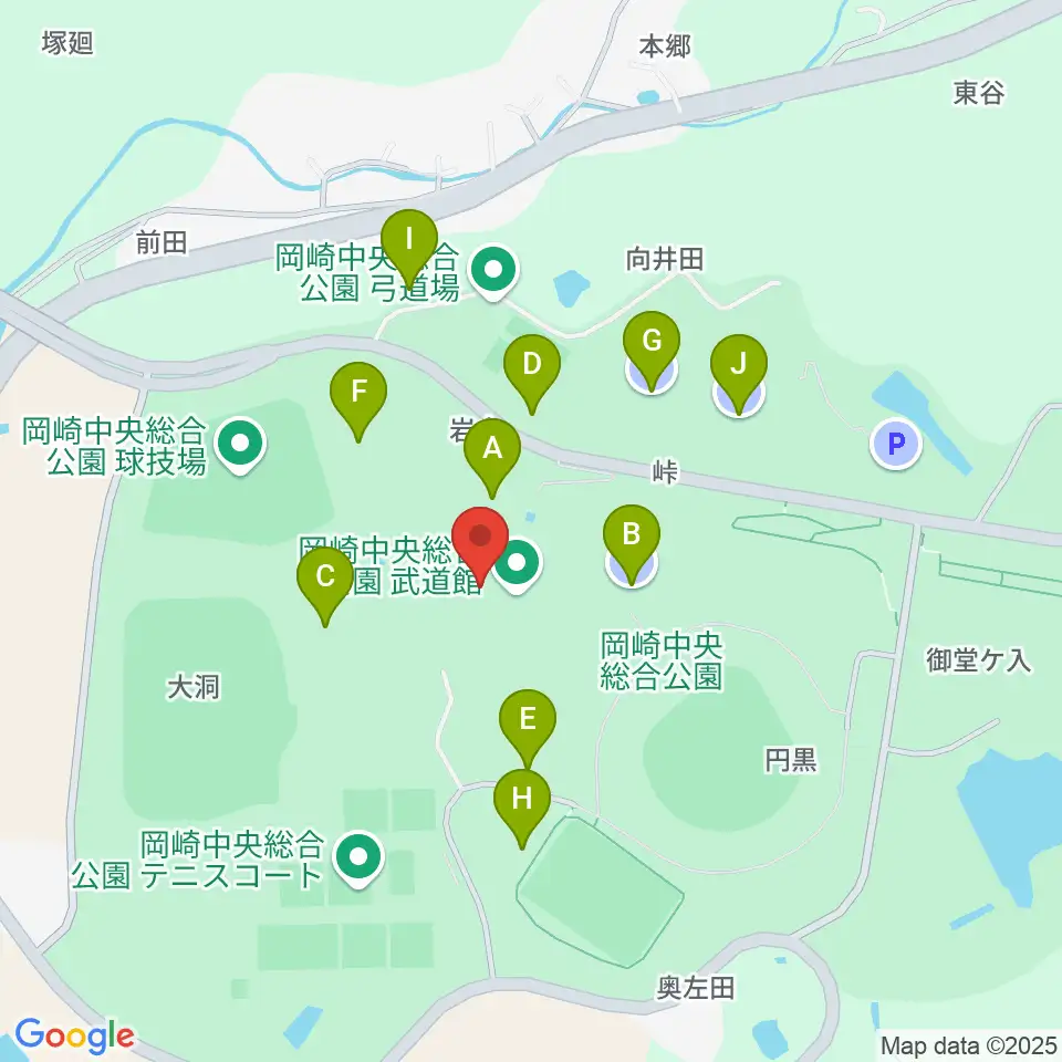 岡崎中央総合公園 武道館周辺の駐車場・コインパーキング一覧地図