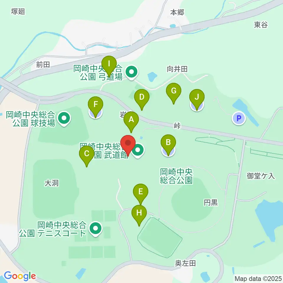 岡崎中央総合公園 武道館周辺の駐車場・コインパーキング一覧地図