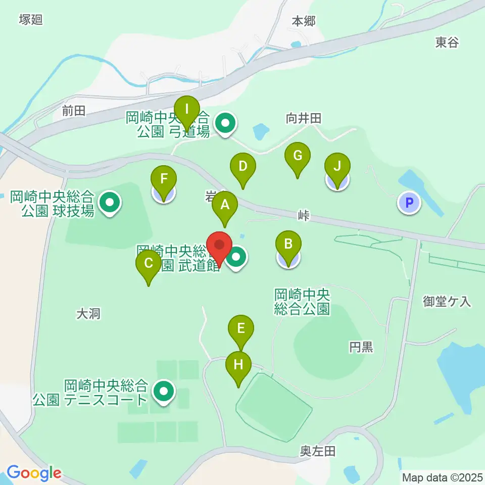 岡崎中央総合公園 武道館周辺の駐車場・コインパーキング一覧地図