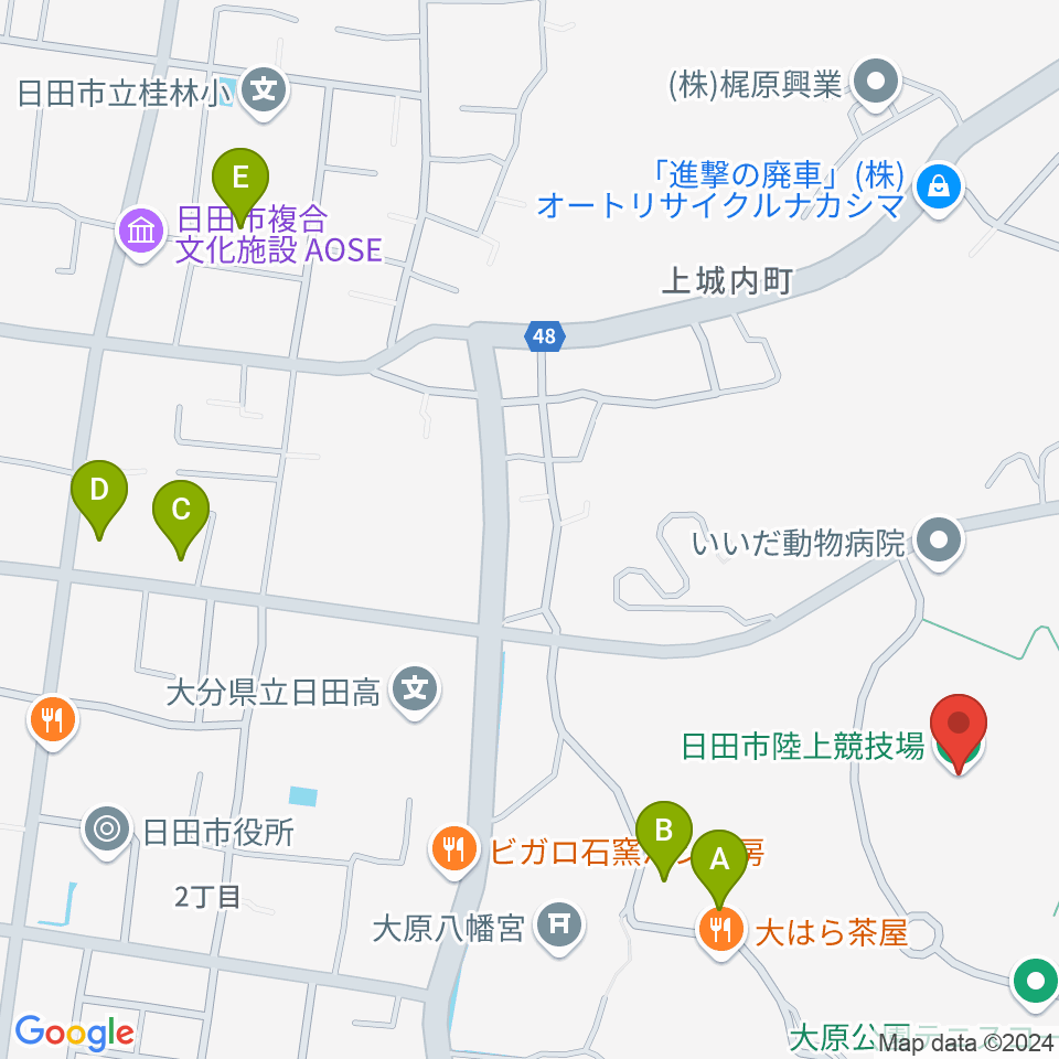 日田市陸上競技場周辺の駐車場・コインパーキング一覧地図