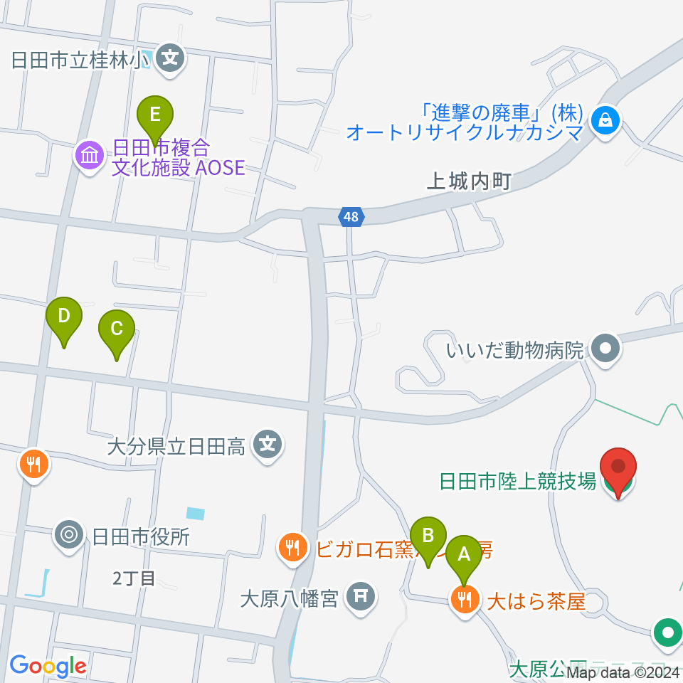 日田市陸上競技場周辺の駐車場・コインパーキング一覧地図