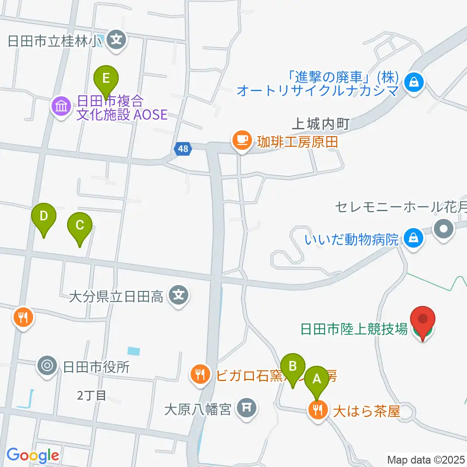 日田市陸上競技場周辺の駐車場・コインパーキング一覧地図
