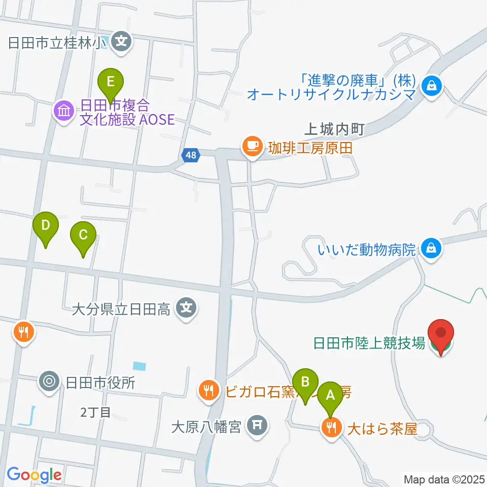 日田市陸上競技場周辺の駐車場・コインパーキング一覧地図