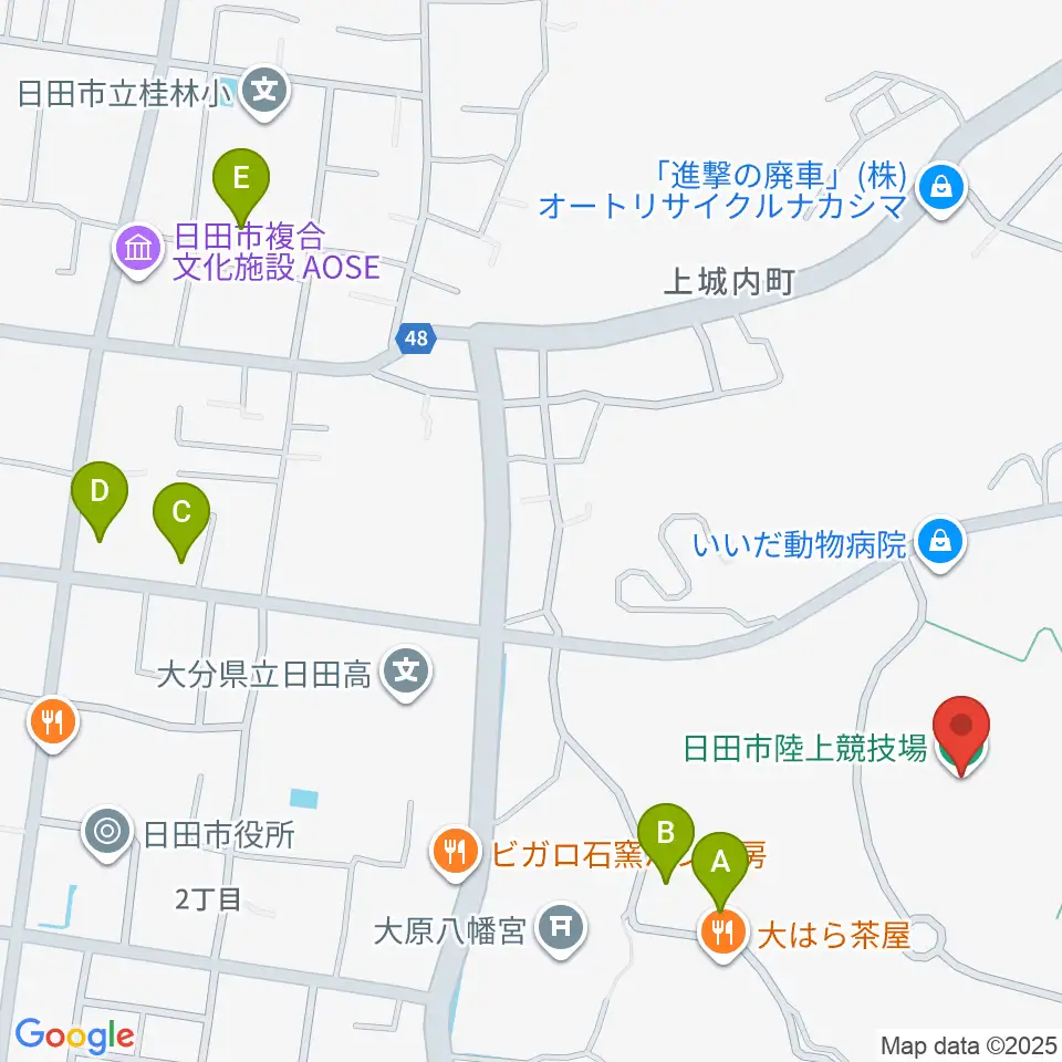 日田市陸上競技場周辺の駐車場・コインパーキング一覧地図