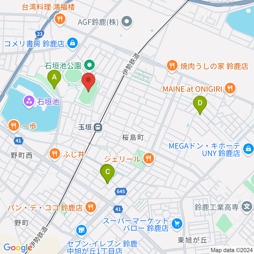 AGF鈴鹿陸上競技場周辺の駐車場・コインパーキング一覧地図