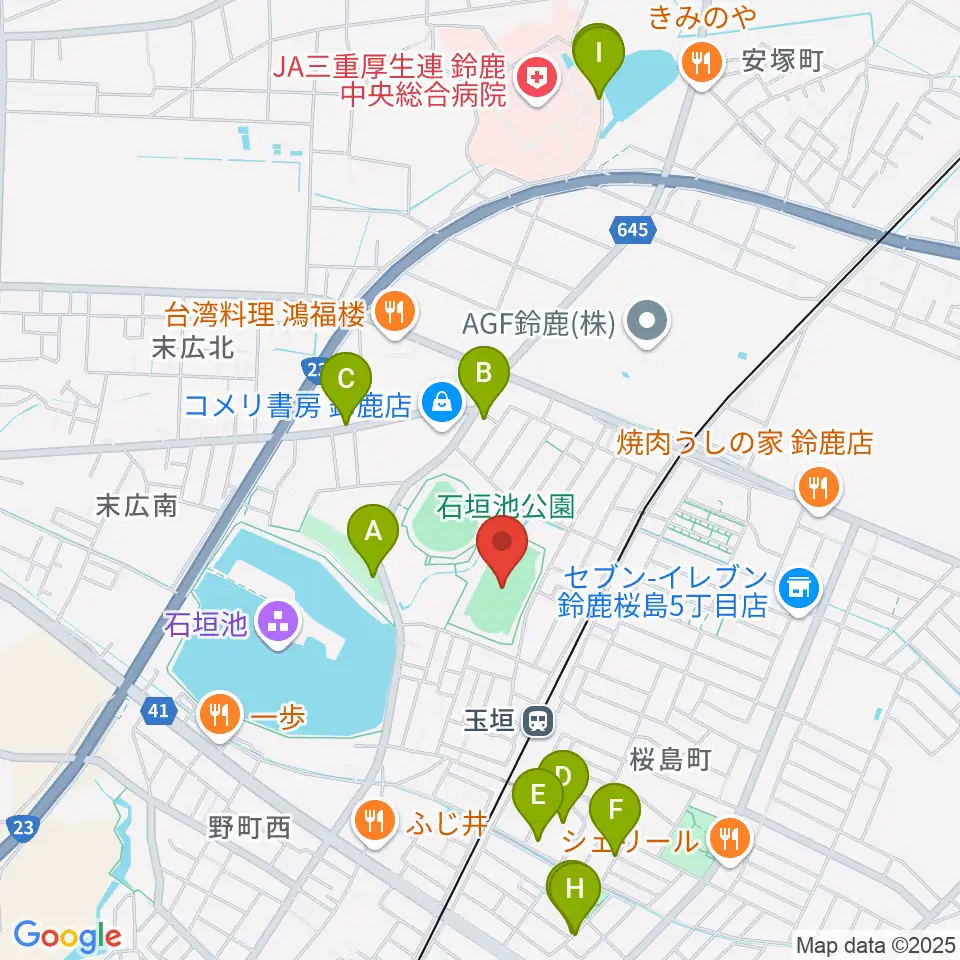 AGF鈴鹿陸上競技場周辺の駐車場・コインパーキング一覧地図