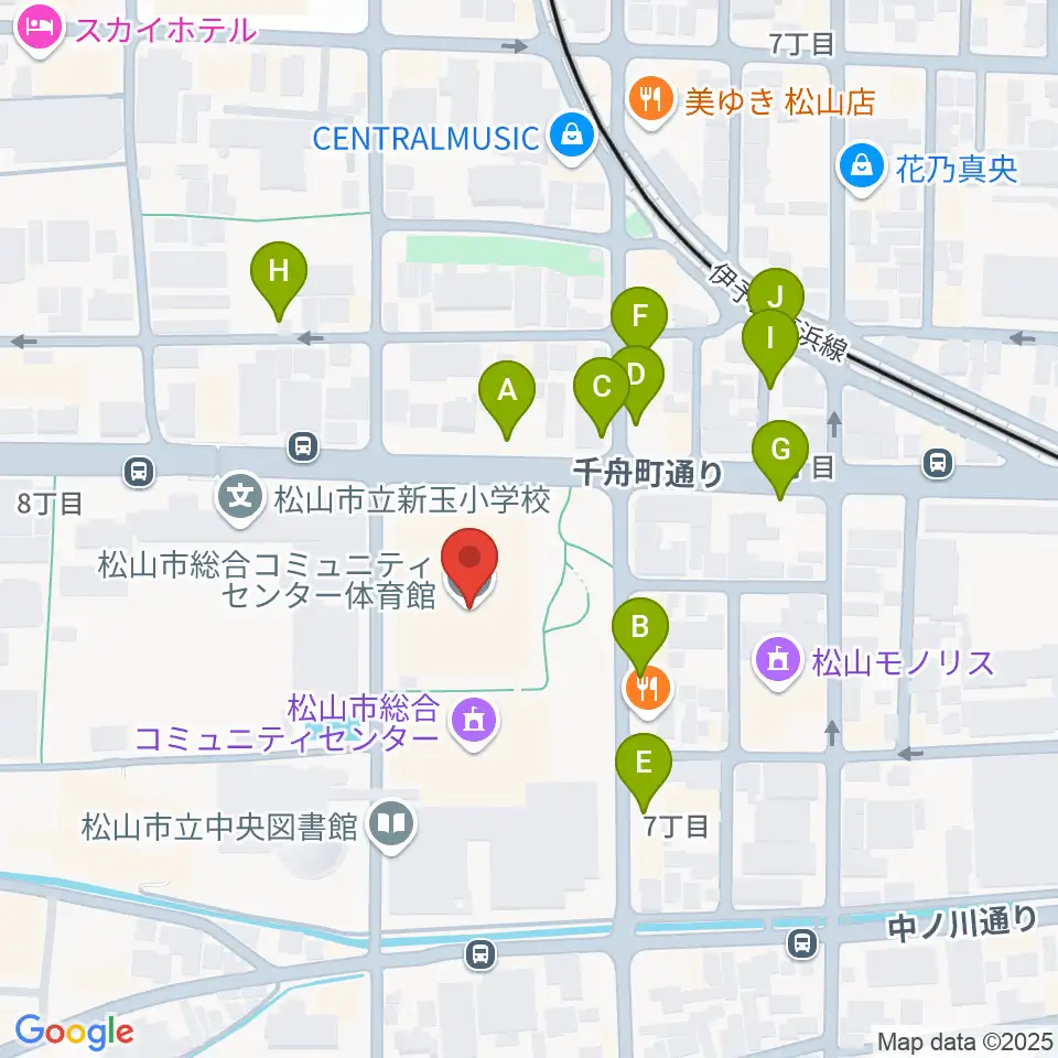 松山市総合コミュニティセンター体育館周辺の駐車場・コインパーキング一覧地図