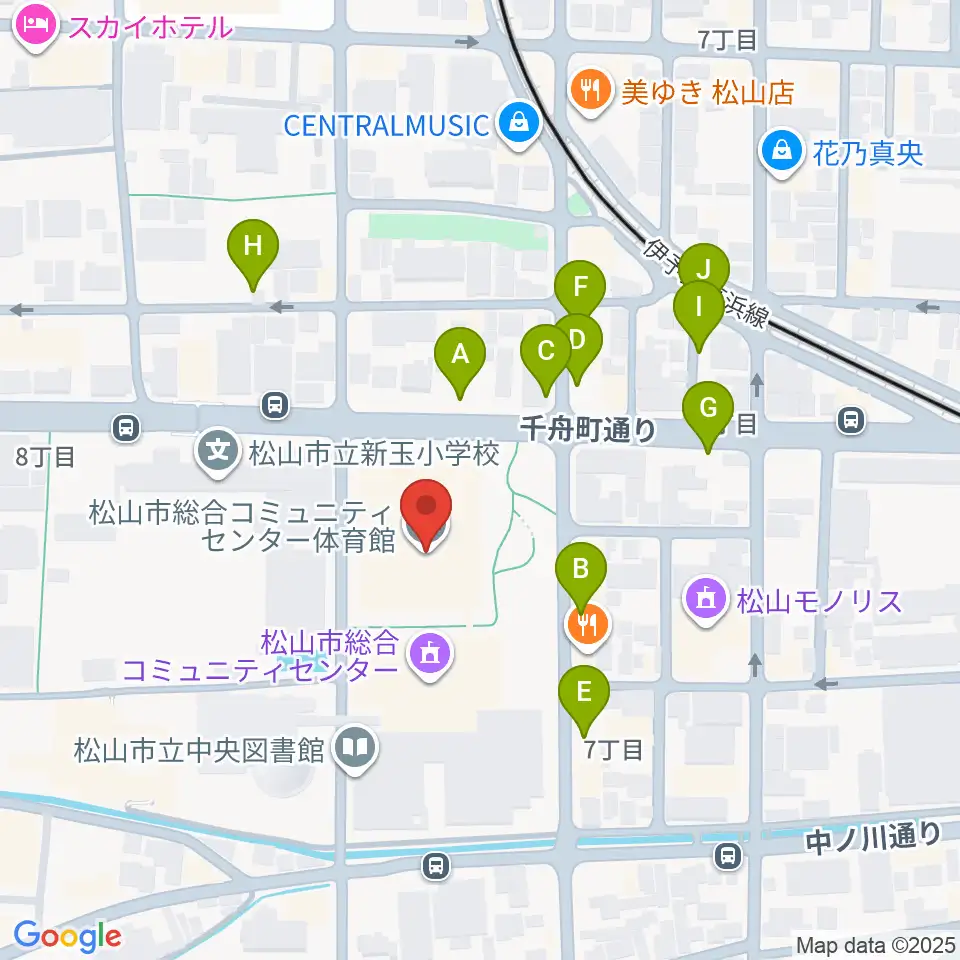松山市総合コミュニティセンター体育館周辺の駐車場・コインパーキング一覧地図