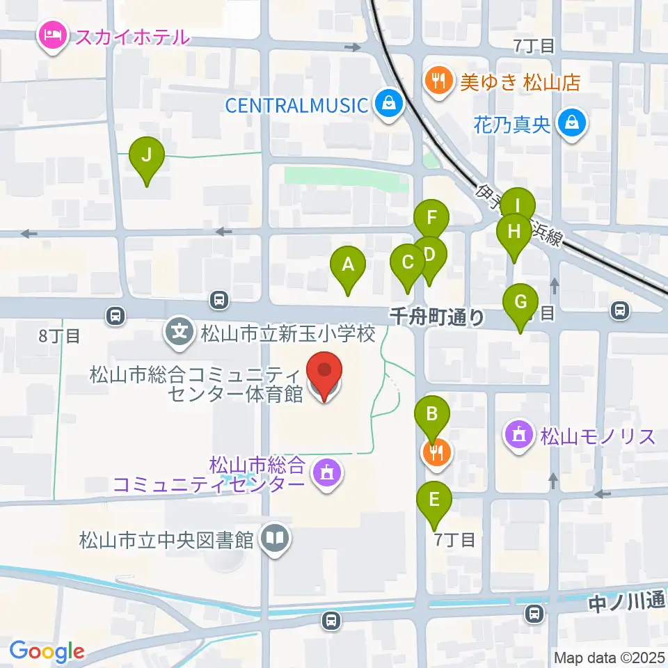 松山市総合コミュニティセンター体育館周辺の駐車場・コインパーキング一覧地図