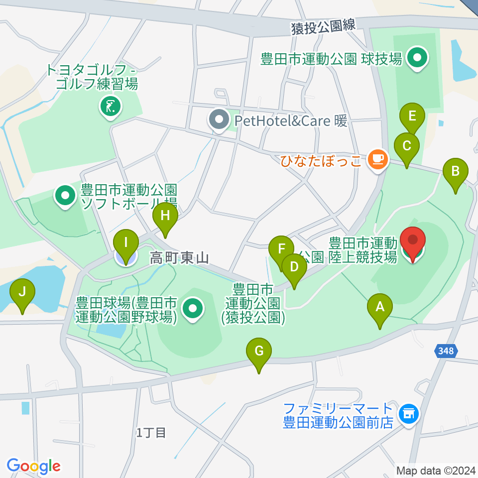 豊田市運動公園陸上競技場周辺の駐車場・コインパーキング一覧地図