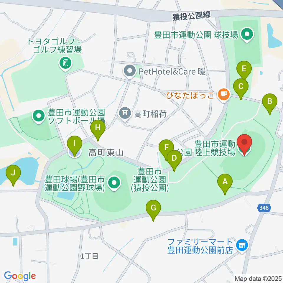 豊田市運動公園陸上競技場周辺の駐車場・コインパーキング一覧地図