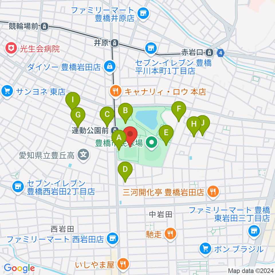 豊橋市民球技場周辺の駐車場・コインパーキング一覧地図