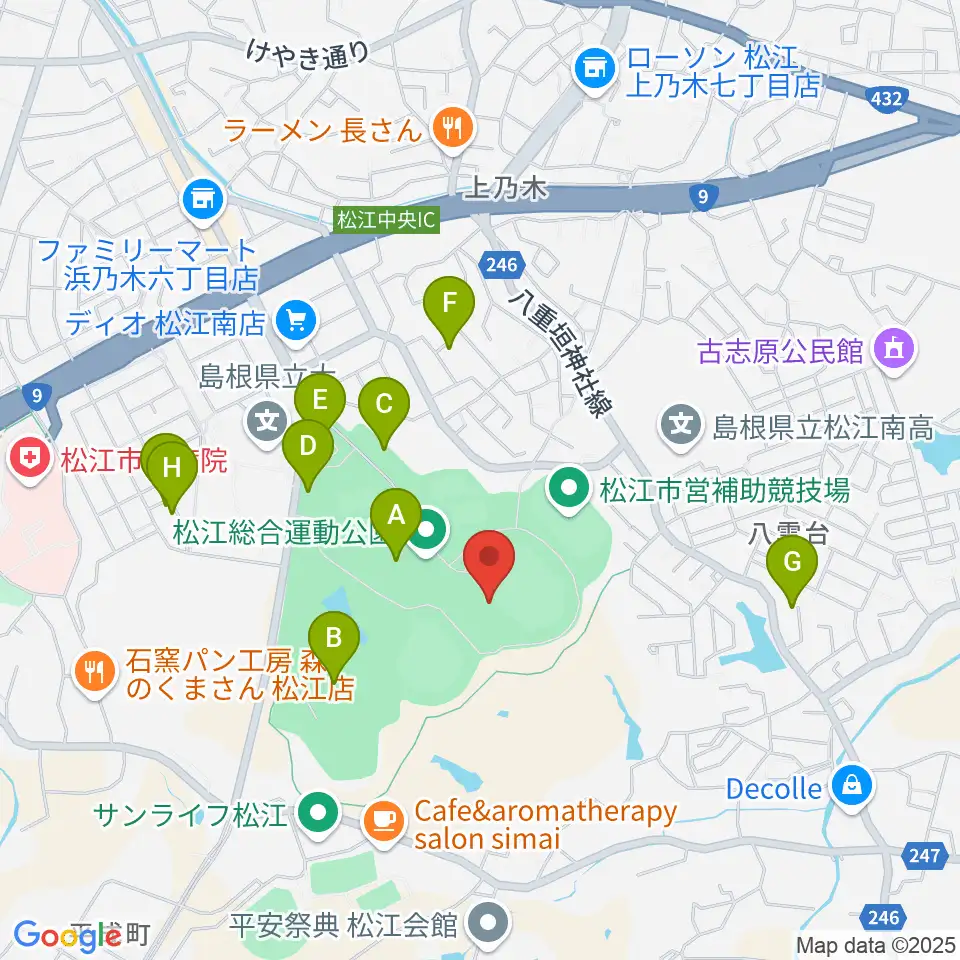 松江市営陸上競技場周辺の駐車場・コインパーキング一覧地図