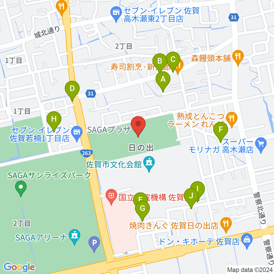 SAGAプラザ 総合体育館周辺の駐車場・コインパーキング一覧地図