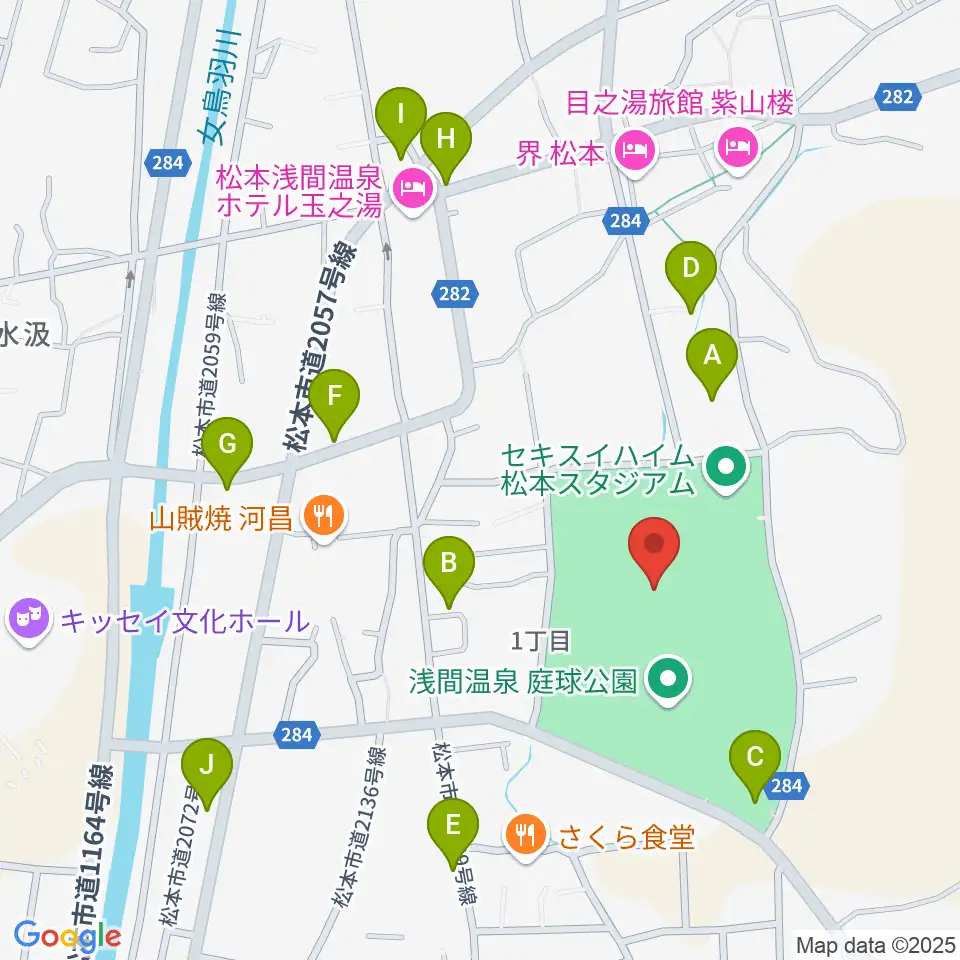 セキスイハイム松本スタジアム周辺の駐車場・コインパーキング一覧地図