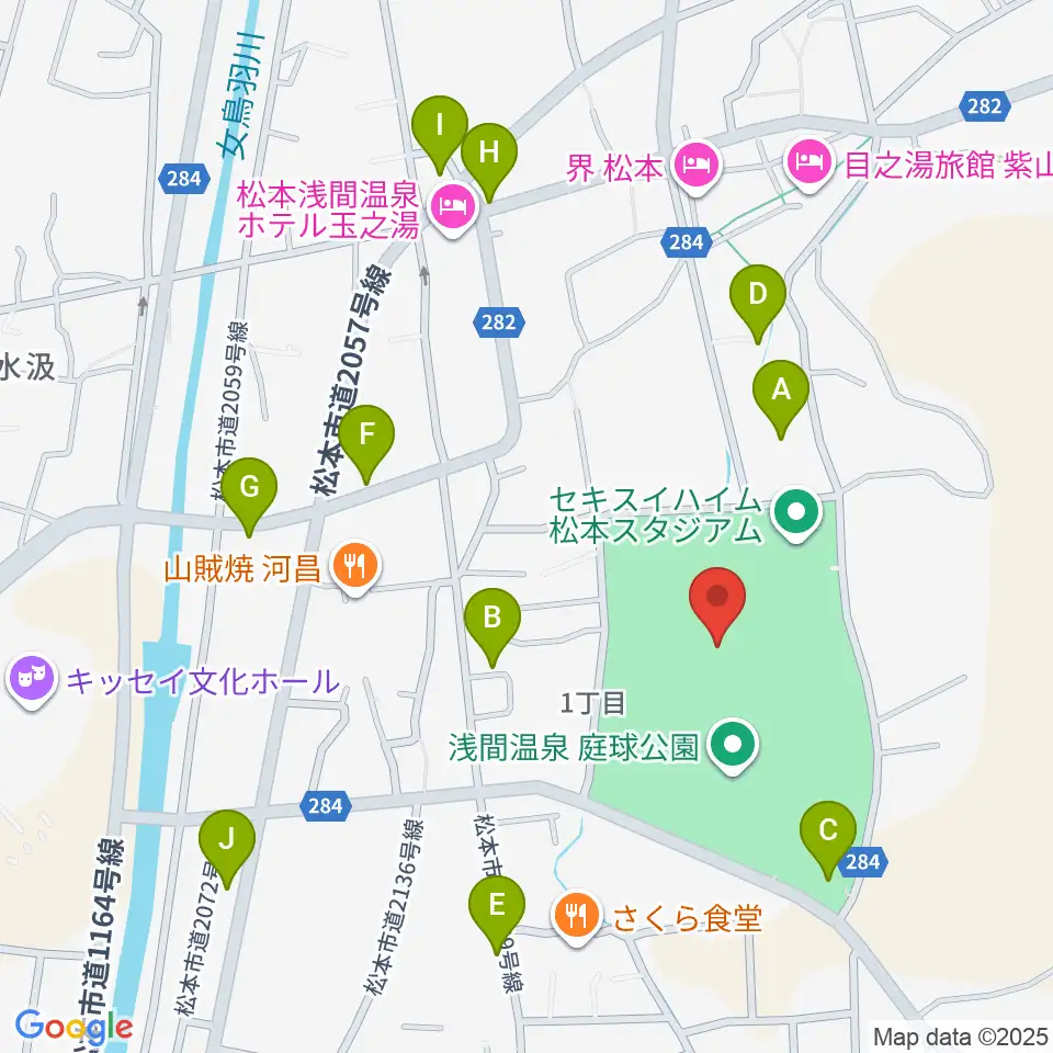 セキスイハイム松本スタジアム周辺の駐車場・コインパーキング一覧地図