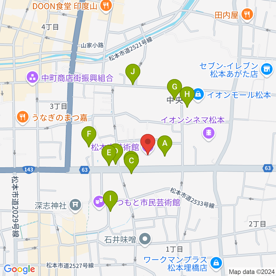 松本市美術館周辺の駐車場・コインパーキング一覧地図